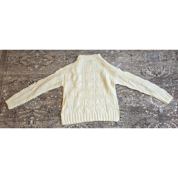 J. Crew Pointelle Cable Knit Mockneck Sweater Women’s Small White Alpaca Blend - Picture 2 of 8